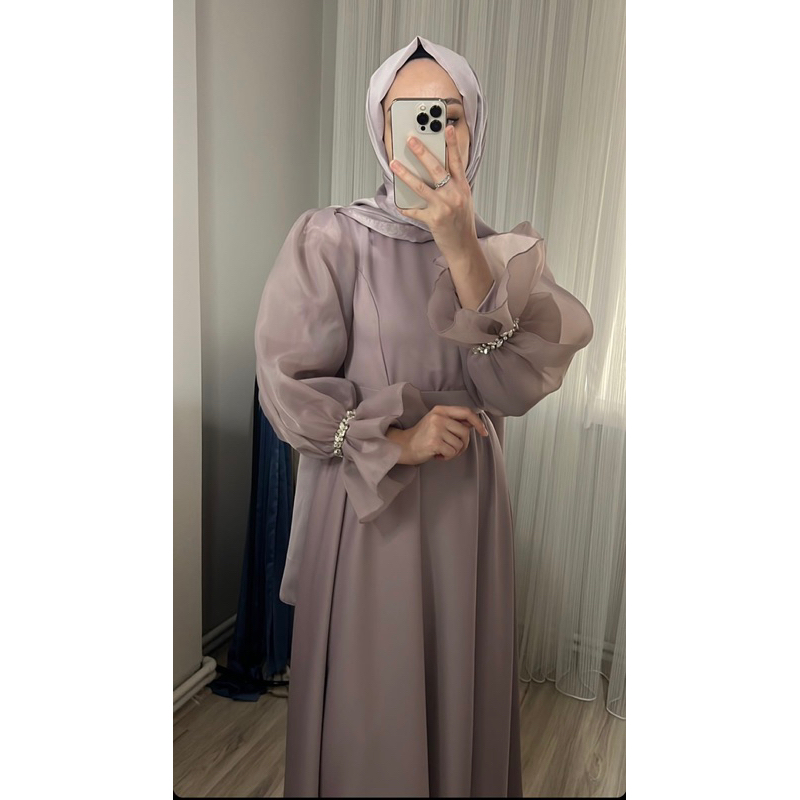 dress hijab kombinasi organza taro
