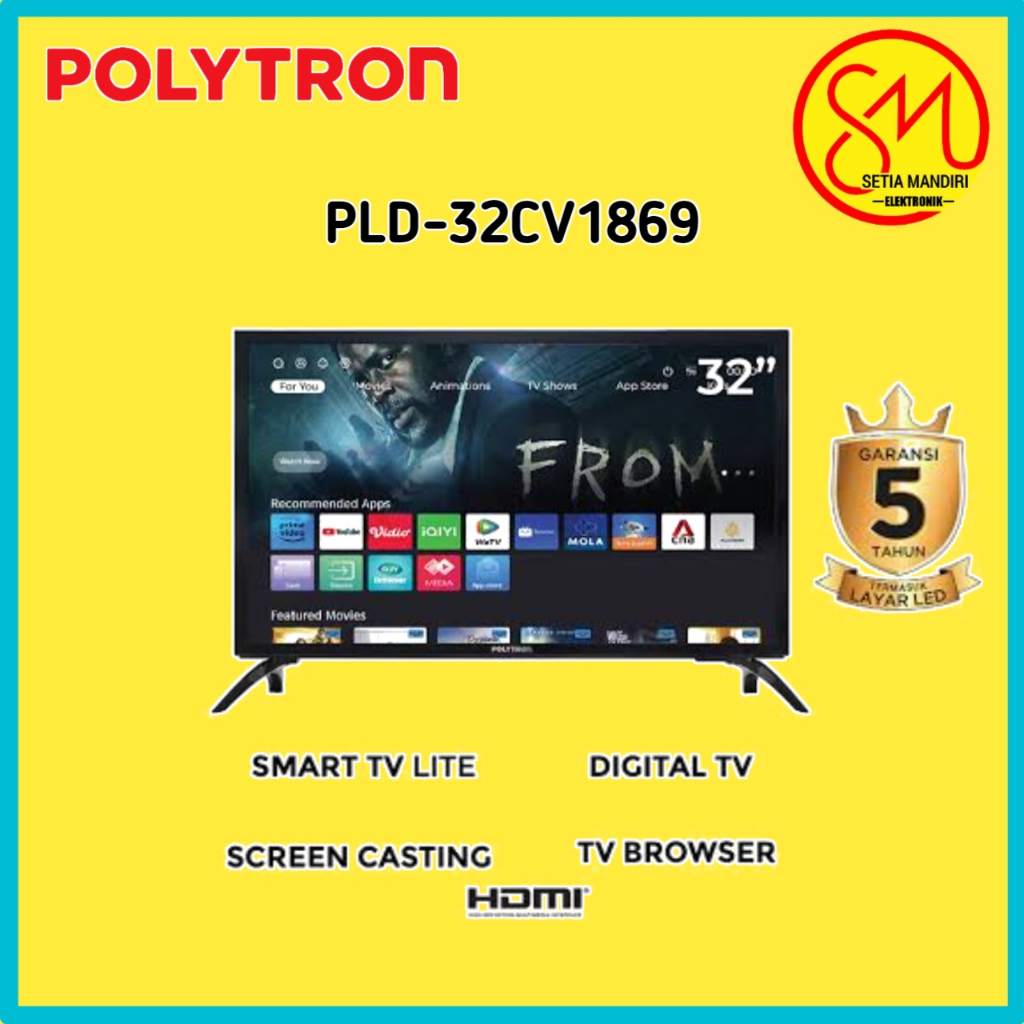 POLYTRON Smart TV LED 32 Inch PLD 32CV1869 Free MOLA 1 Tahun