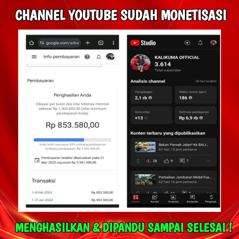 Akun Channel Youtube Sudah Monet Sepaket Adsense