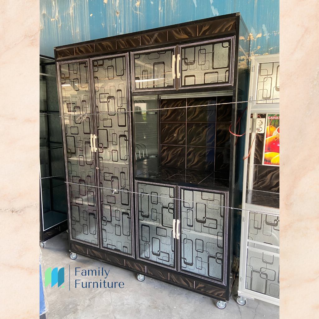 Lemari Rak Piring 4 Pintu Jumbo Aluminium Dinding Belakang Plat
