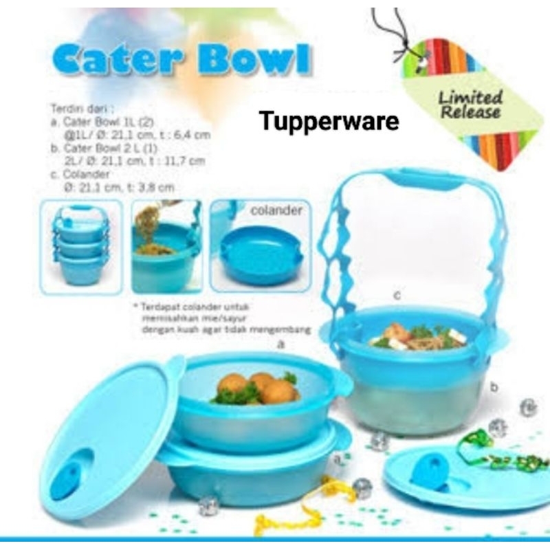 Tupperware Cater Bowl Carry all bowl / Rantang 3 Susun Microwaveable + Colander