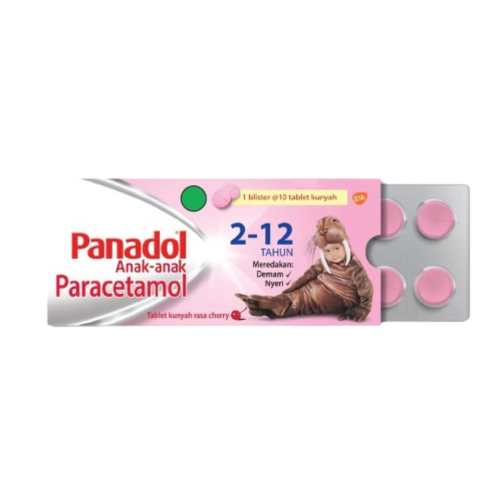 PANADOL Anak 1 Strip isi 10 Tablet Kunyah Rasa Cherry - Panadol Chewable Paracetamol Untuk Anak Dema