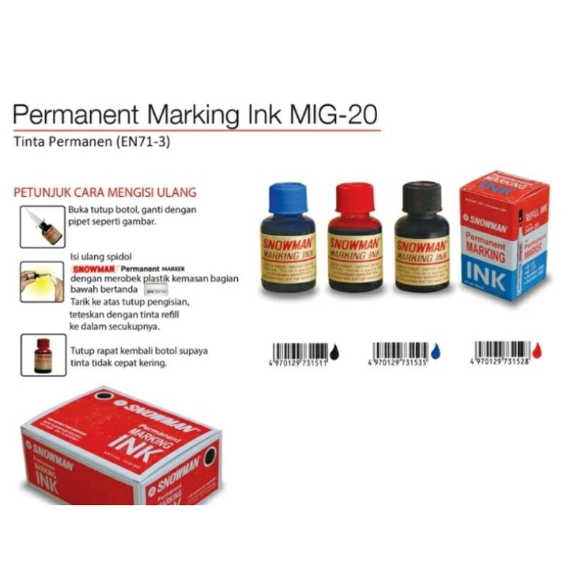 tinta spidol permanent snowman/snowman permanent marking ink/reffil spidol