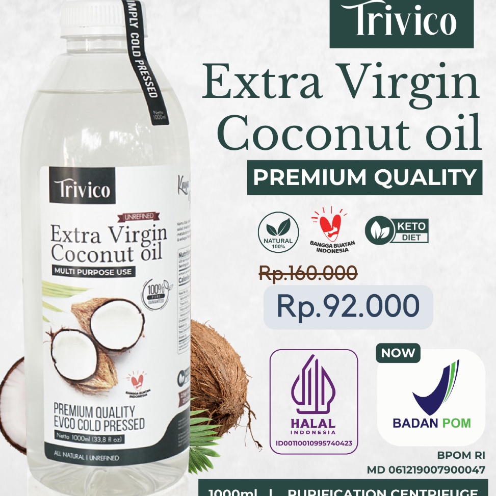 

MURAH LEBAY TRIVICO VCO PREMIUM EVCO Virgin Coconut OIL 1 LITER MINYAK KELAPA MURNI 1 COCONUT OIL 1LITER 1ML