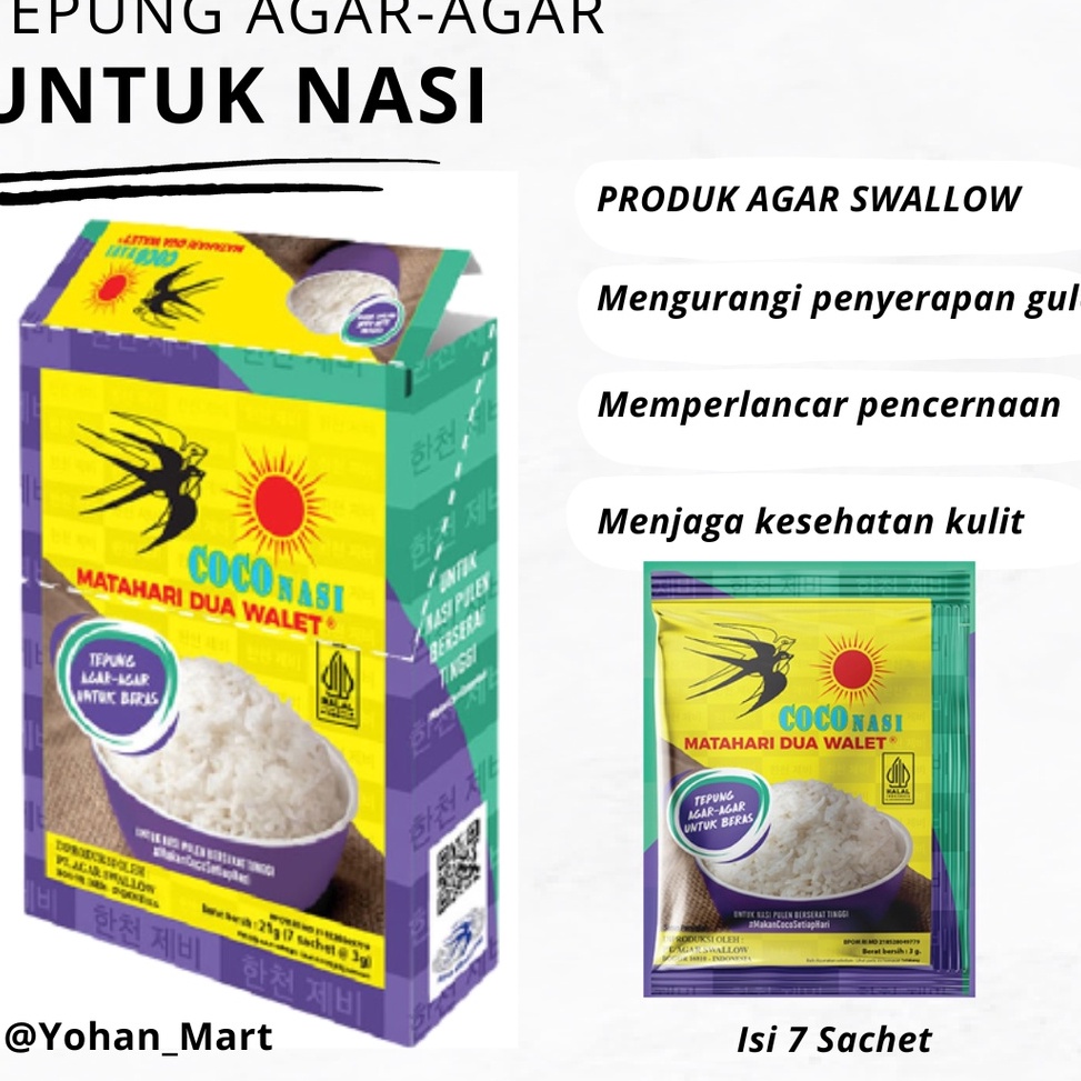 

GROSIR Tepung agaragar untuk nasi brand Coco Nasi matahari dua walet