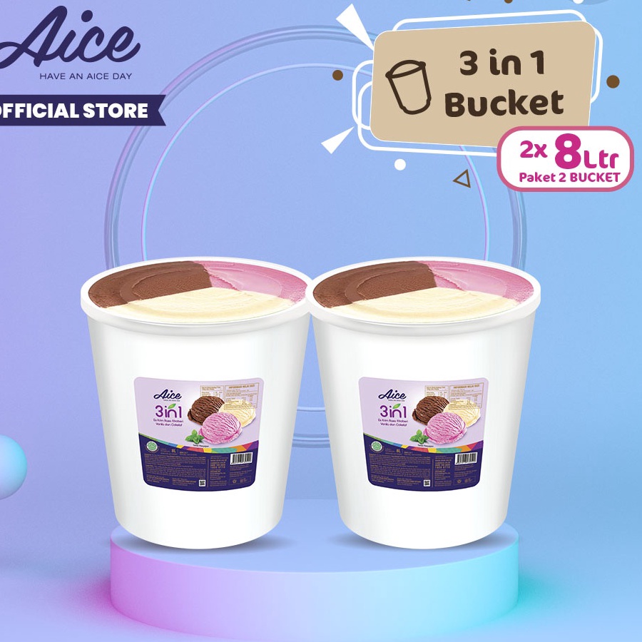 

DiSkon AICE Bucket Ice Cream Es Krim Ember 8L 1 karton 2 Pcs Eskrim vanilla strawberry Chocolate