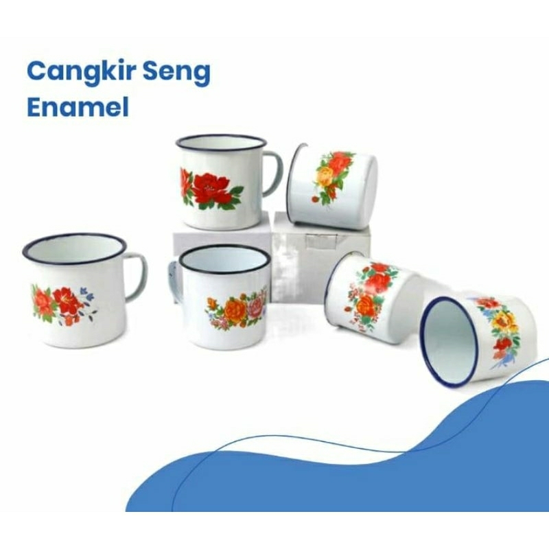 (Motif Bunga) Cangkir Seng Bunga Jadul 7 cm Cangkir enamel mug enamel Cangkir Seng Kopi jadul