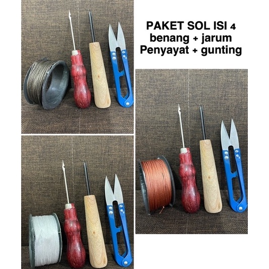 GROSIR PAKET SOL SEPATU ISI 4  ALAT SOL SEPATU  PENYAYAT PEMBUAT JALUR SOL SEPATU  JARUM SOL  BENANG