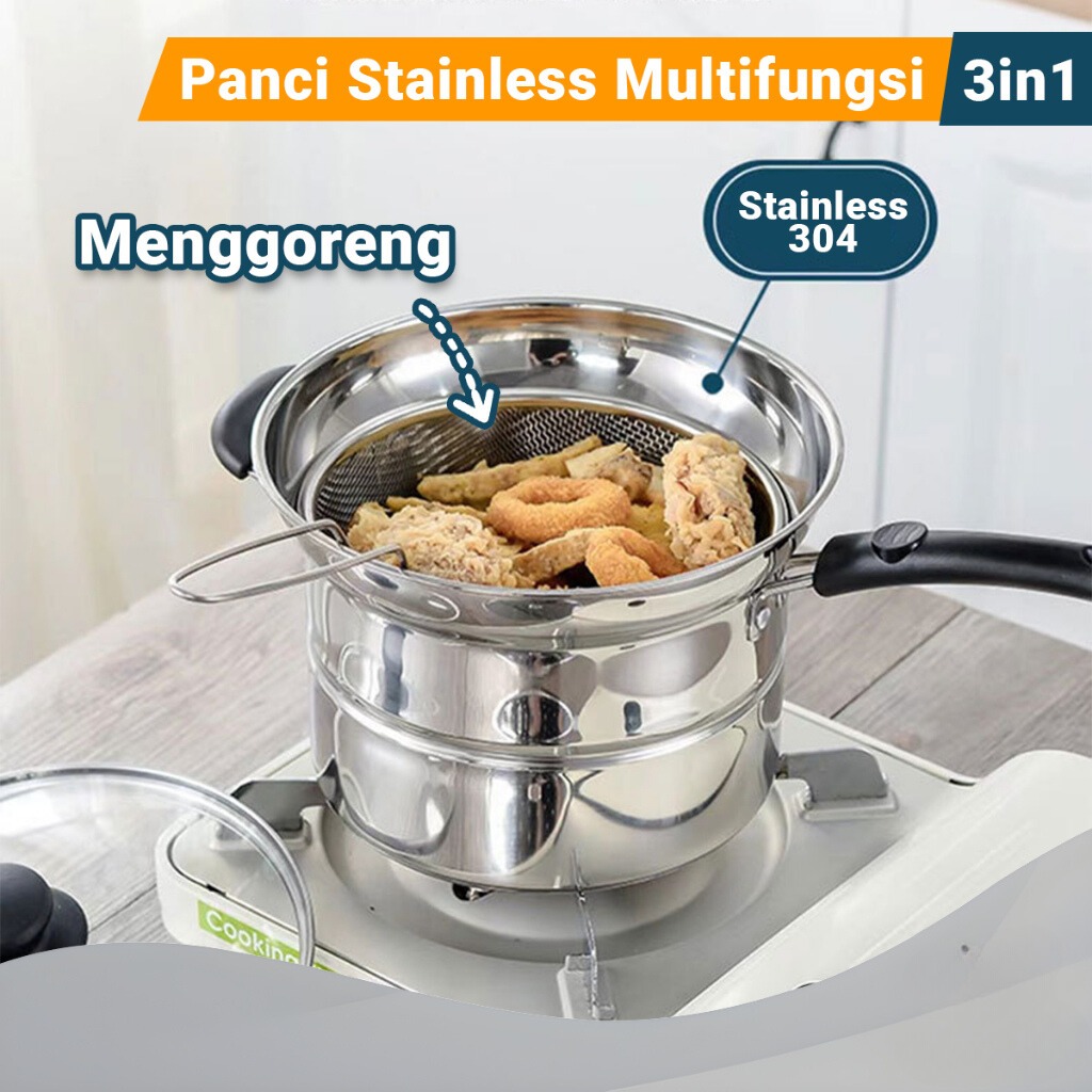 BEST SALE Panci Multifungsi 3 in 1 Stainless /Panci Set Kukus Rebus & Goreng / Panci Kentang &