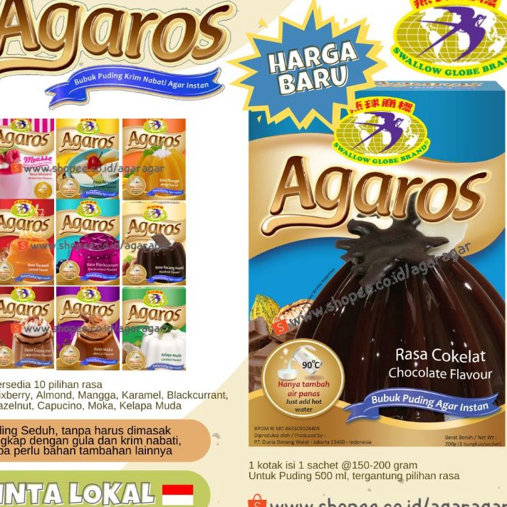

Free Ongkir AGAROS Tepung Puding Instan Rasa Premium by Swallow Globe