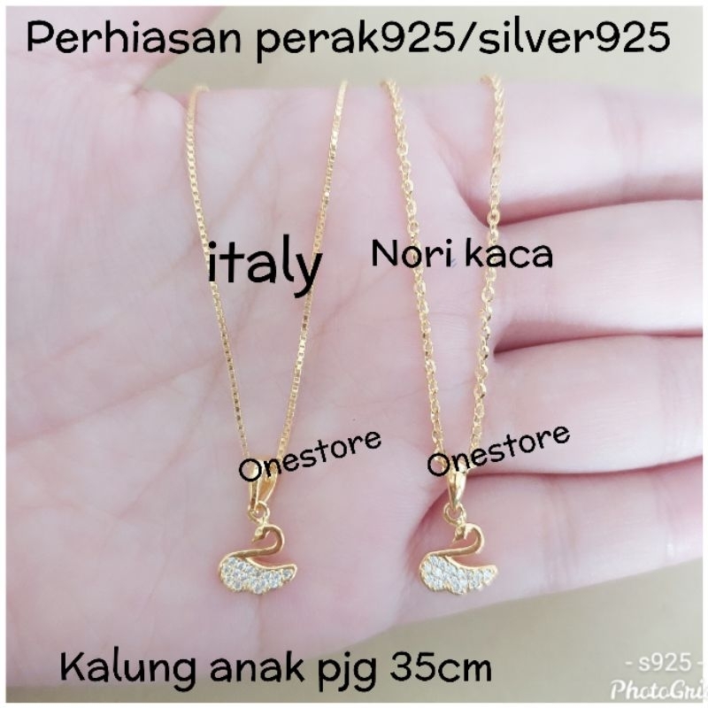 Kalung anak liontin angsa perak 925 lapis mas kuning