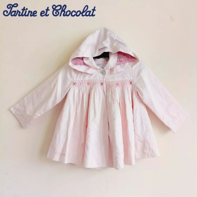 Jaket hoodie dress smocked snap button anak 2-3 thn TART1NE ET CH0C0LAT pink pl