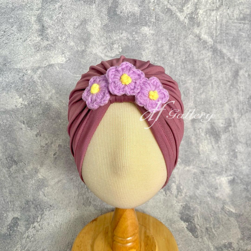 Turban Flora Bunga  Sorban Bayi Motif Polos | Ciput Baby NewBorn |  Topi Anak Perempuan | Turban Sor