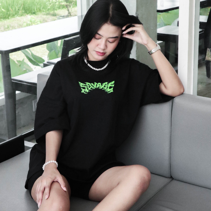 OVERSIZE T-SHIRT - SAVAGE GREEN - BLACK - DBRK RVNG