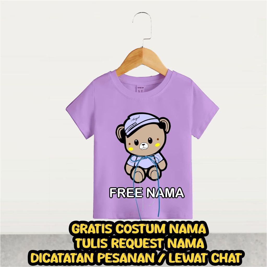 BAJU ANAK PEREMPUAN KAOS ANAK BEAR TALI PITA FREE NAMA COTTON COMBAD 30S