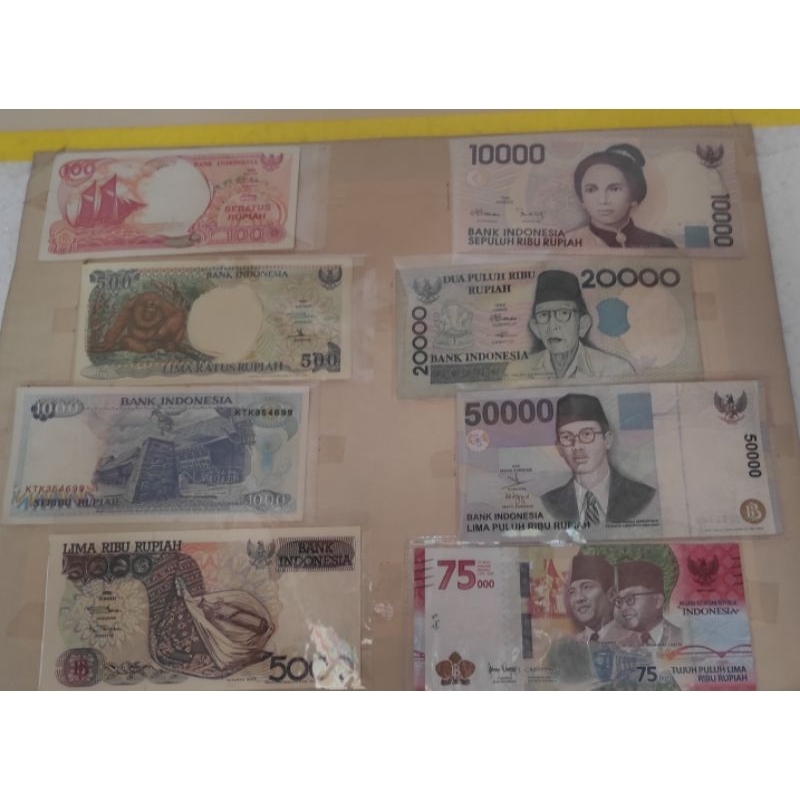 (GRESS/USED) Paket uang kuno tahun 90an 100 pinisi 500 orang utan 1000 5rb 10rb 20rb 50rb dan 75.000