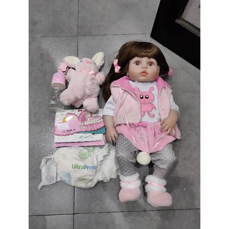 boneka bayi reborn doll perempuan 45cm pink