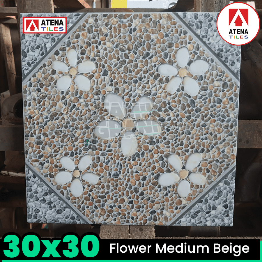 Keramik Kasar 30x30 Atena Flower Beige Lantai Kamar Mandi / Teras / Garasi