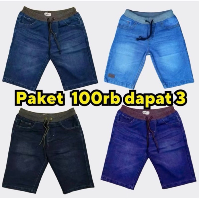 PROMO 100 DAPAT 3 CELANA PENDEK JEANS PRIA COWOK MURAH
