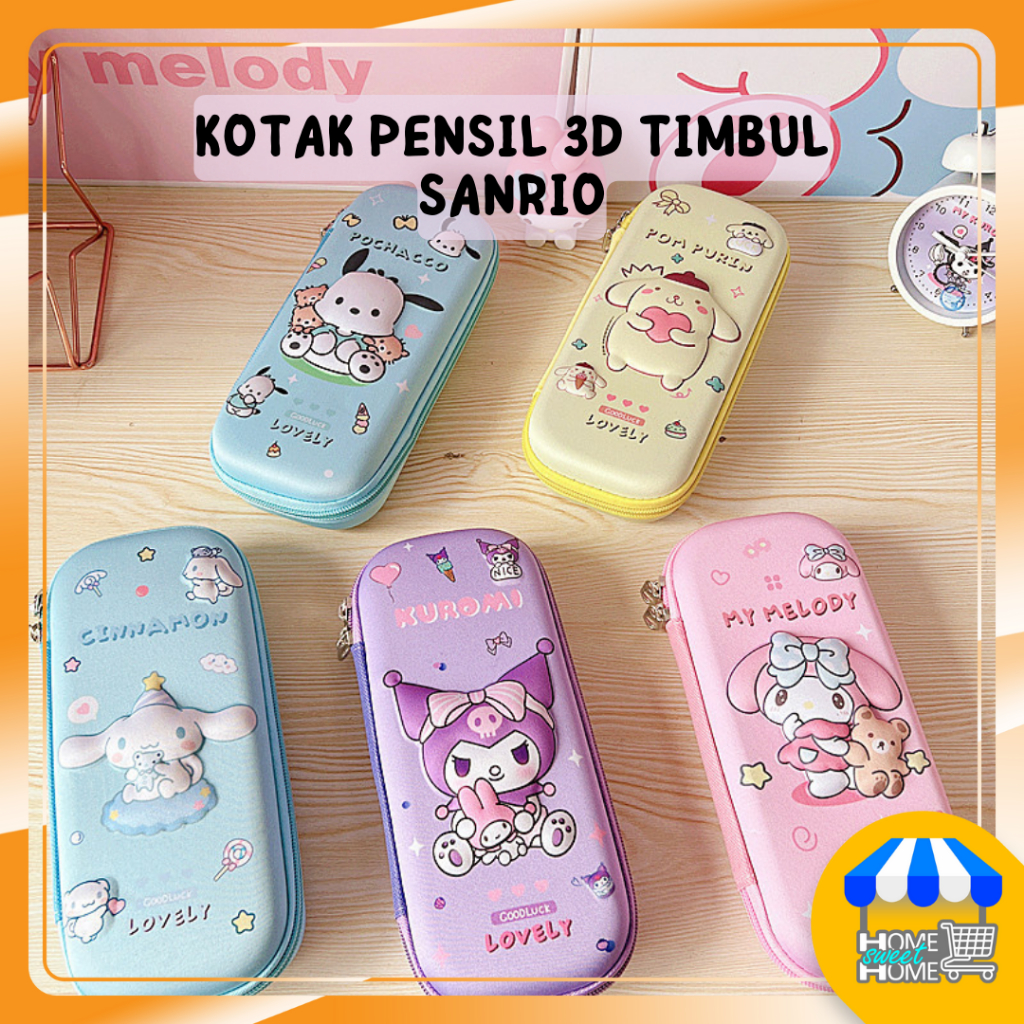 

Kotak Tempat Pensil Sanrio 3D Timbul EVA Pencil case Kuromi Hello Kitty Melody Anak Sekolah Karakter Lucu