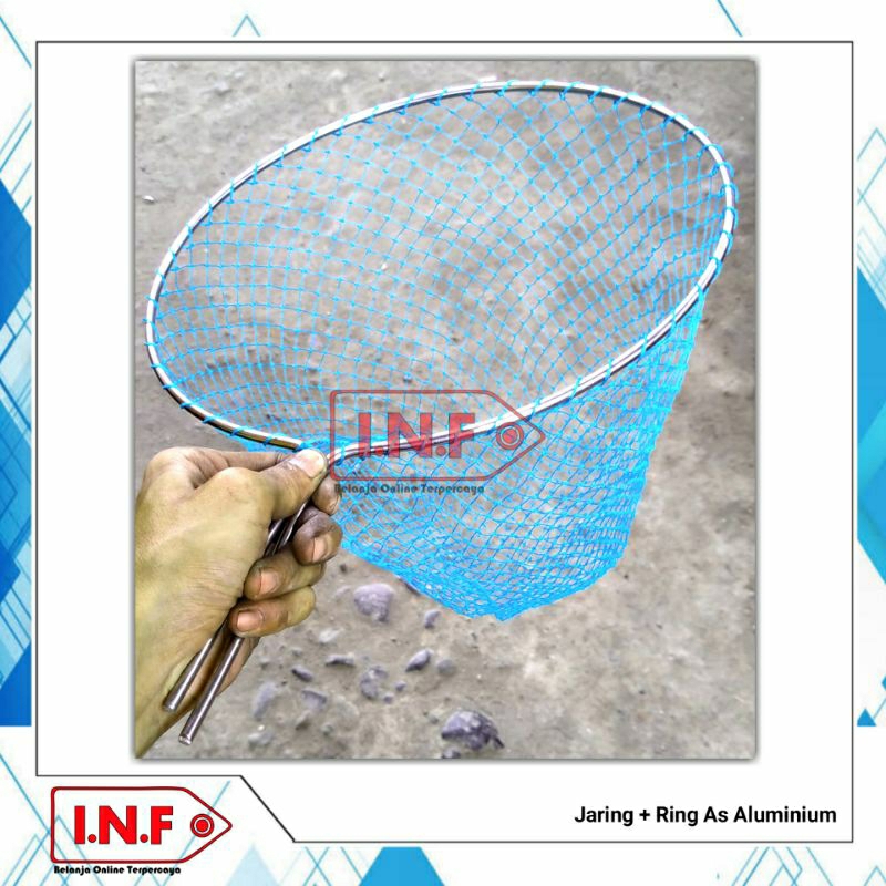 Jaring serok ikan + ring aluminium padat + serok ikan besar kecil banyak ukuran + serok ikan panen