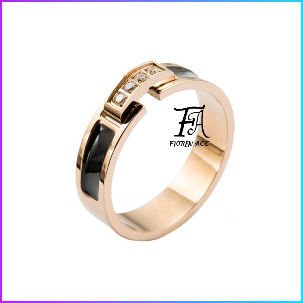 FA YMC-TG007 Cincin Keramik Hitam Zirkon Cincin Wanita Zirkon Cincin Titanium Cincin Korea Style Cin