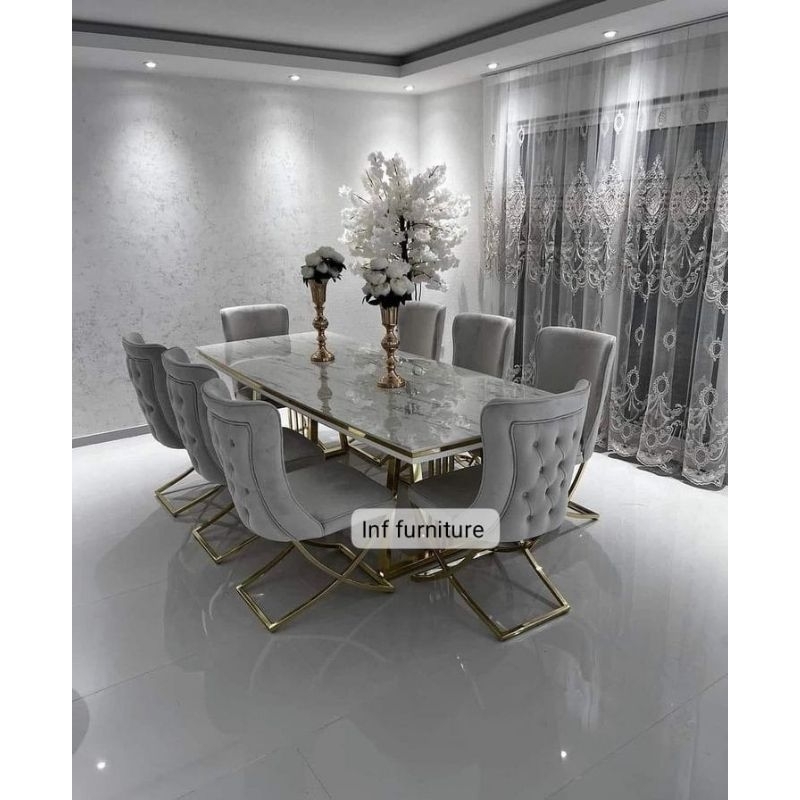 meja makan mewah set isi 6 kursi meja makan marmer mewah isi 6 kursi