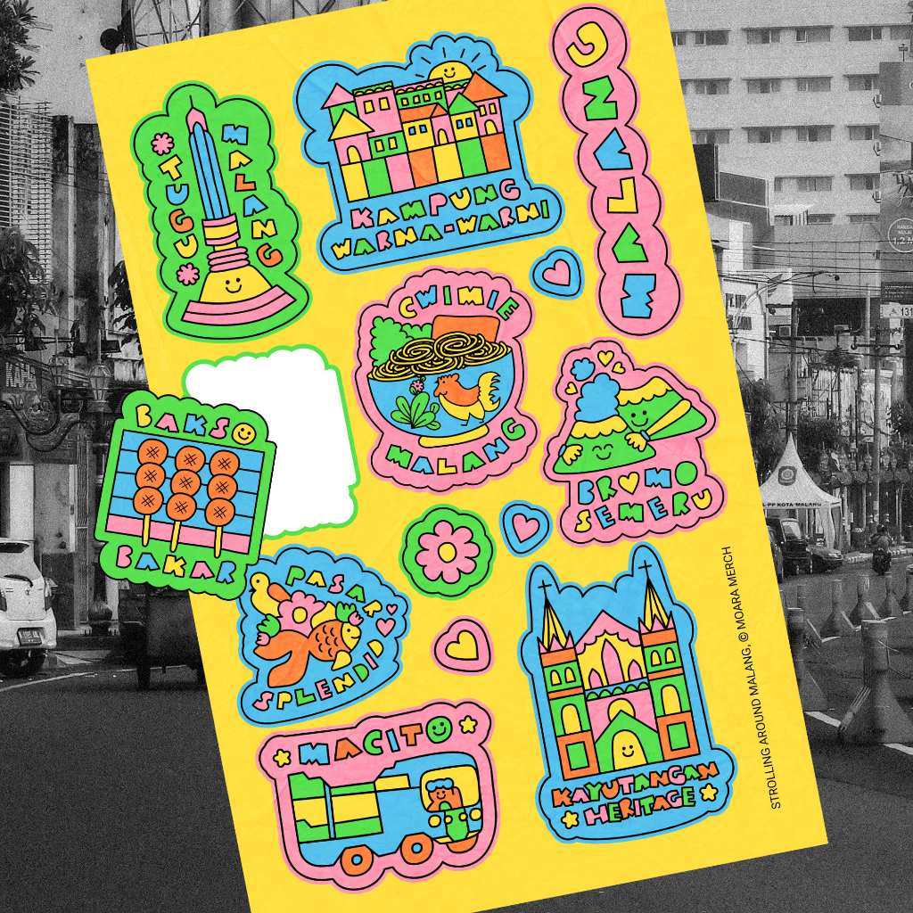 

READY STOCK Stiker Kisscut Strolling Around Malang by Moara Merch