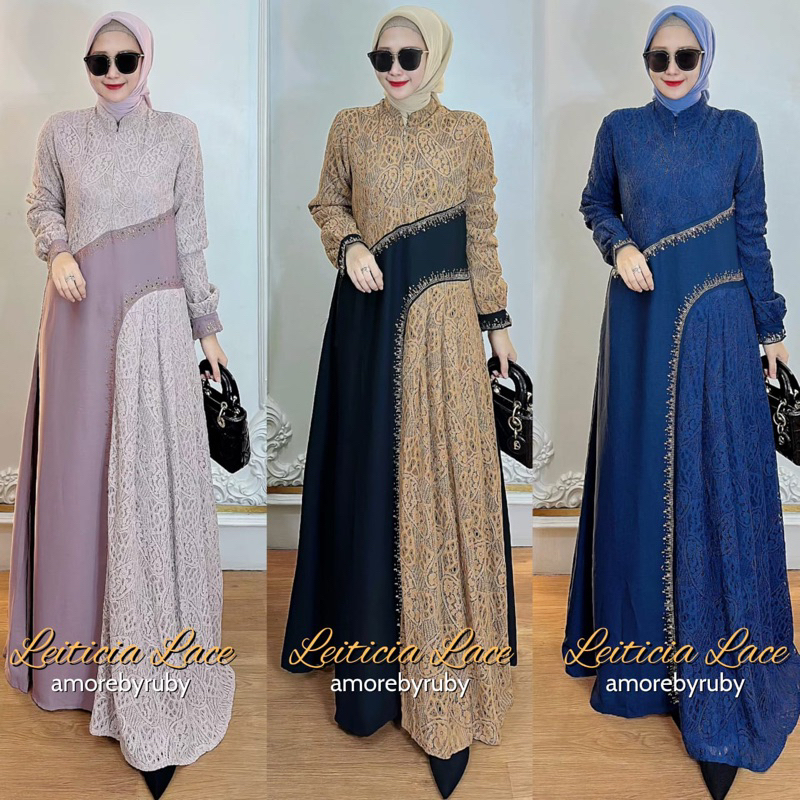 LEITICIA DRESS BRUKAT AMORE BY RUBY GAMIS TERBARU LEBARAN 2024 RAMPEL BROOCADE IMPORT MANIK BUSUI CO