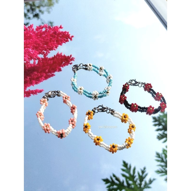 GELANG MANIK BUNGA DAISY/ GELANG AESTHETIC KOREA/ CINCIN BUNGA DAISY/ CINCIN MANIK BUNGA