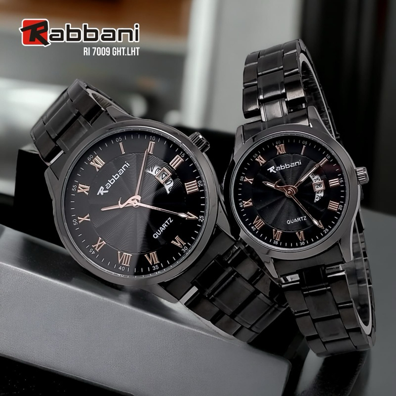 Rabbani Jam Tangan Rante Couple Hitam Original Ada Tanggal Anti Air
