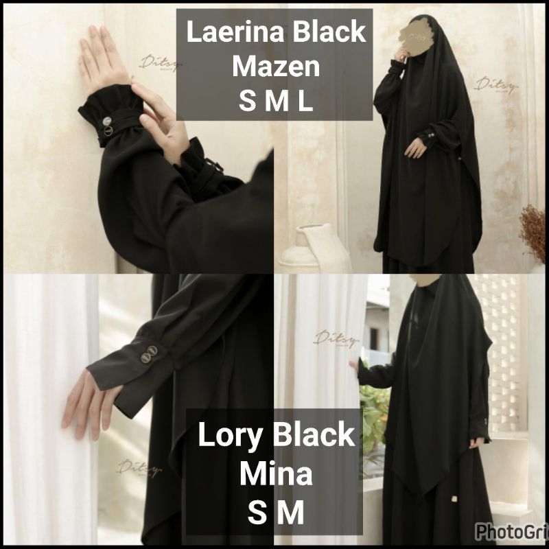 DITSY MOSLEM FEBRUARI 2024 Laerina Black Mazen size S M L, Lorry Black Mina size S M