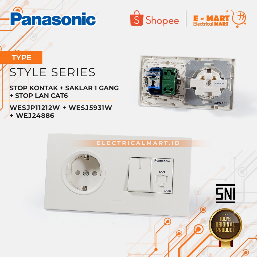 Panasonic Kombinasi Stop Kontak CP dan Saklar WESJP 11212W + WESJ 5931W + WEJ 2486W Putih