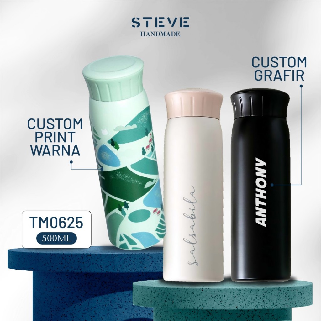 Botol minum stainless termos vacuum tumbler travel mug TM0625 Custom Nama Steve Handmade