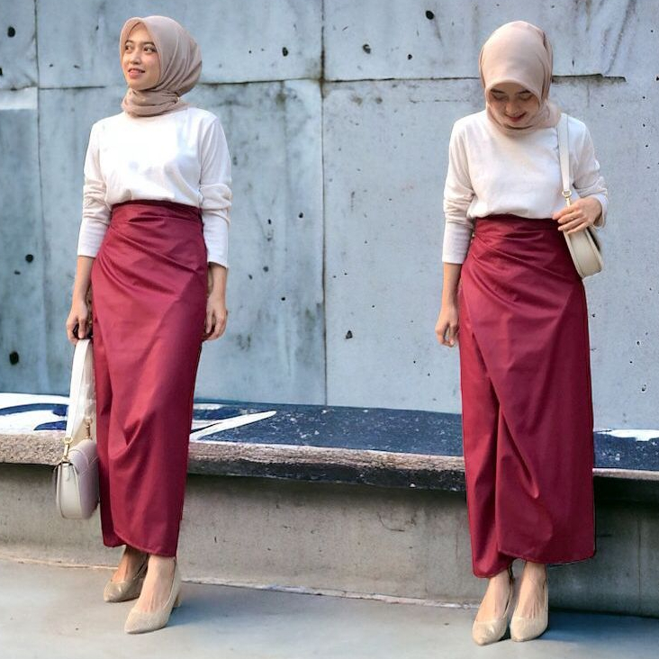 Rok Lilit Instan Satin Silk Premium Rok Lilit Polos Wrap Skirt Kain Lilit Satin Velvet Rok Panjang K