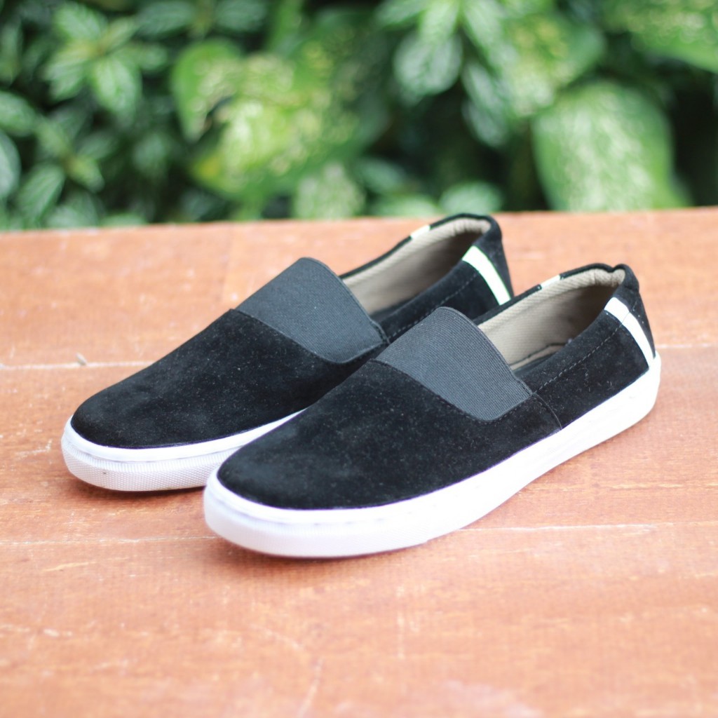 SEPATU SLIP ON CASUAL PRIA RA BLACK 13 SLIP ON KANVAS