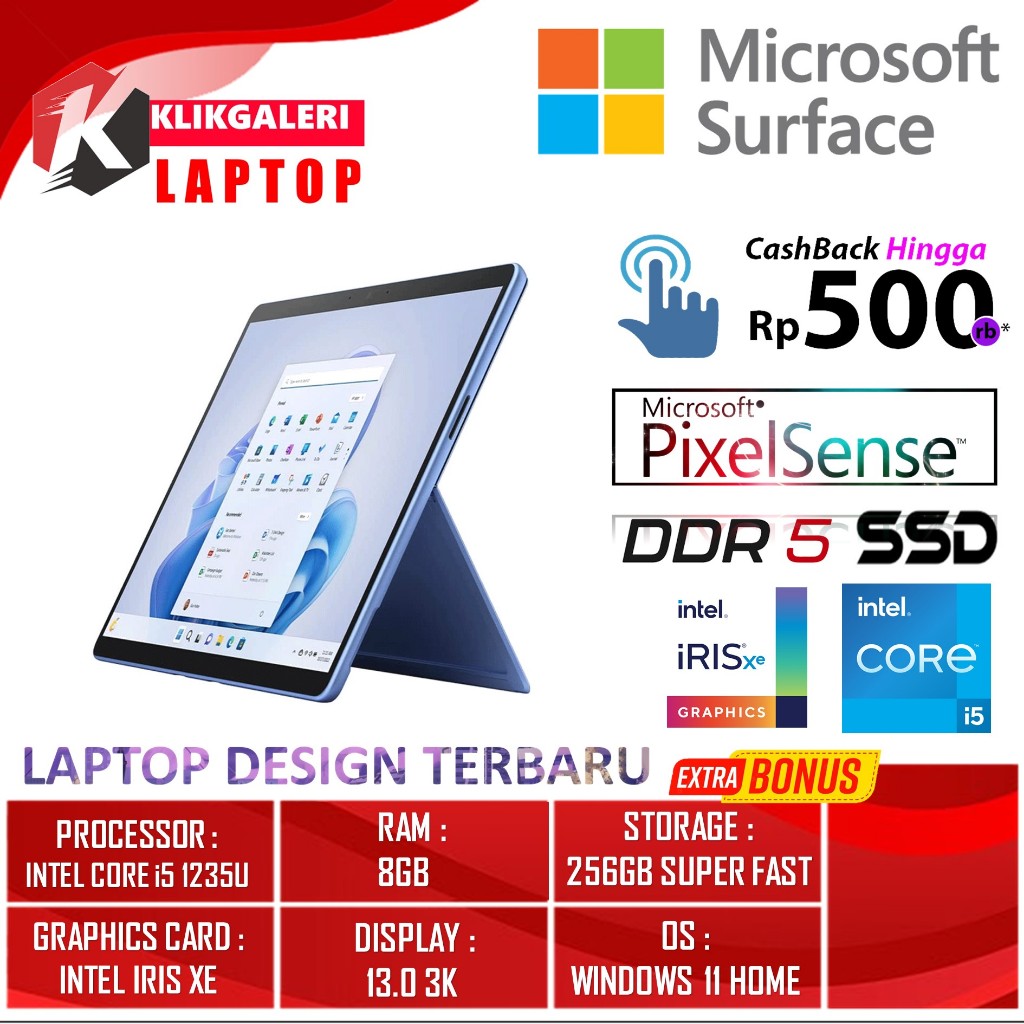Laptop Touchscreen Microsoft Surface Pro 9 Intel Core i5 1235U RAM 16GB DDR5 512GB 13.0 Inch Windows