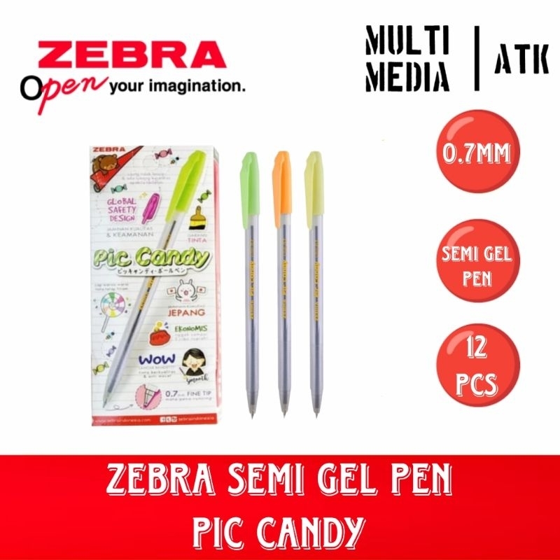 

PEN ZEBRA PIC CANDY (1 LUSIN) / PULPEN ZEBRA SEMI GEL 0.7 BLACK