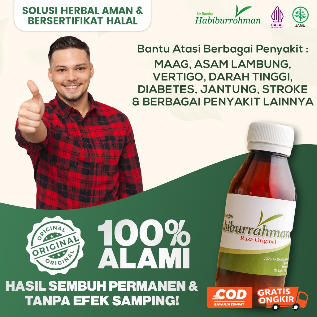 

Air Bambu Herbal Alami Habiburrohman - Obat Segala Penyakit Darah Tinggi, Asam Lambung, Rematik, Asam Urat, Gula, Jantung, Vertigo dan Kolesterol Promo Harga 1 Box Isi 6 Pcs