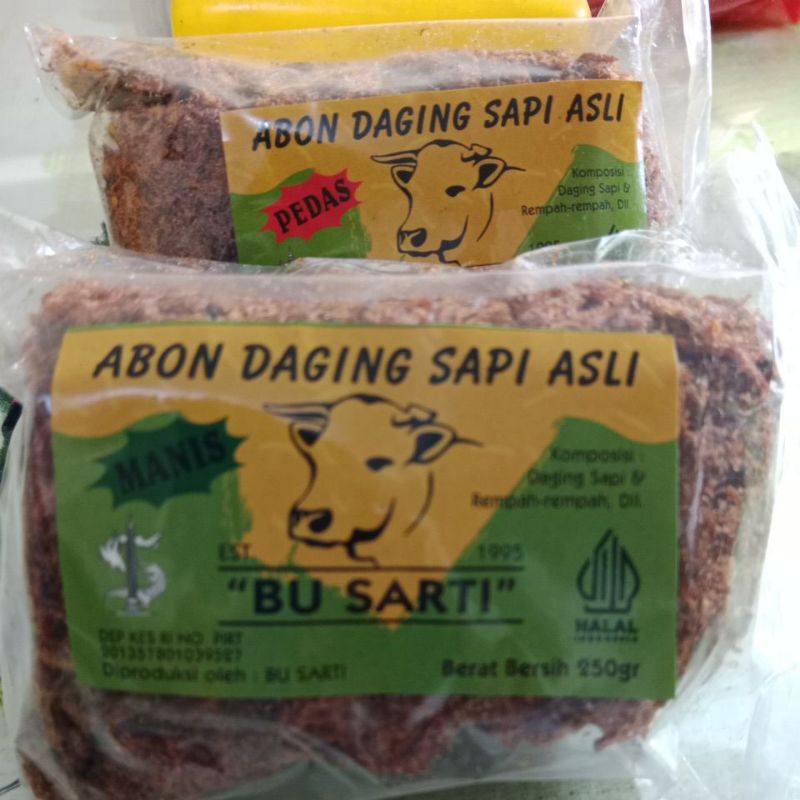 

Abon Daging Sapi asli ' BU SARTI ' 250GR HALAL ada manis/pedas