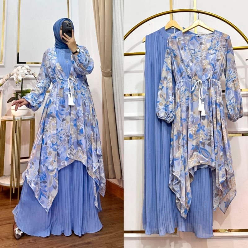 REALPICT COD SET ATHAYA INNER + OUTER  BAHAN CERUTY MOTIF & PLISKET  TERMURAH BEST SELLER TANGAN PER