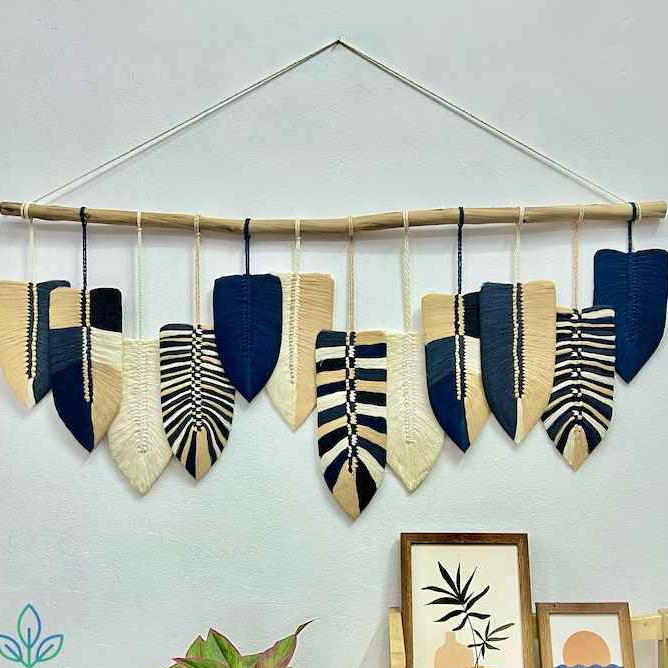 Hiasan dinding macrame berwarna boho besar MACRAME DAUN HANDMADE, hadiah untuk ibu,  daun di dinding