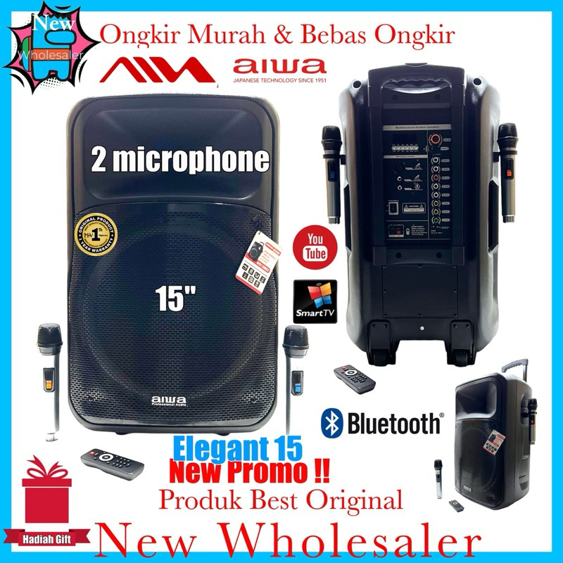 Speaker Aiwa Aktif Sound Wireless Elegant 15 inch Pro Original bluetooth
