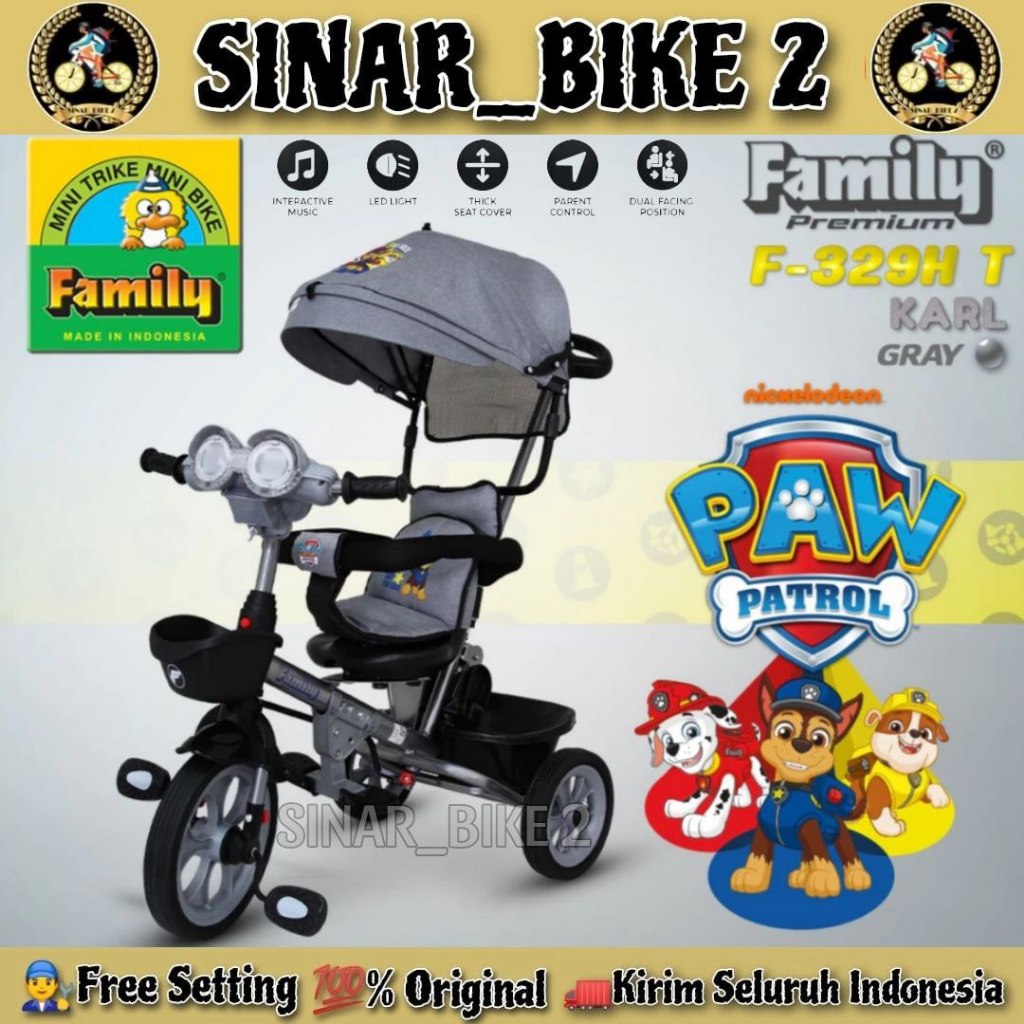 Sepeda Anak Roda 3 Family 329 HT Ada Musik, Lampu, Dorongan