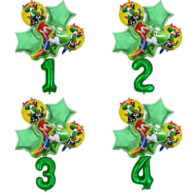 Paket Balon Mario Bros Yoshi Angka Bintang