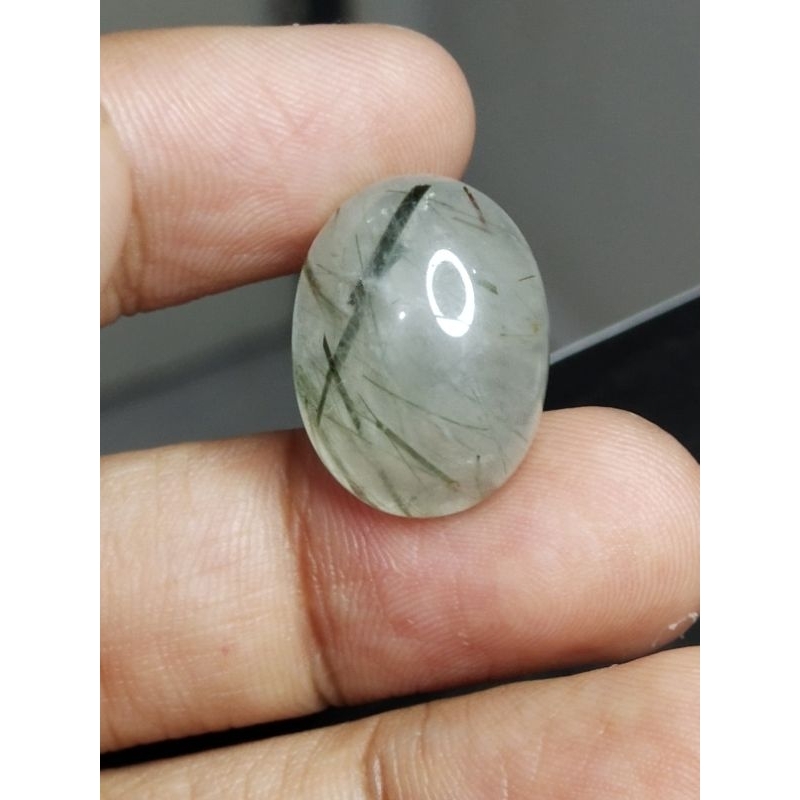 Natural Black Rutilated Quartz 20x15x8 mm 22 Ct Kecubung Cendana Rambut Hitam Oval Cabochon Asli NTD