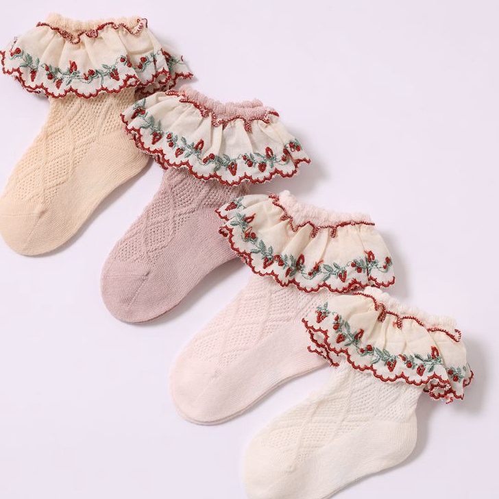 88 Kaos Kaki Anak Perempuan Model Lace Tipis RedGreen Leaves