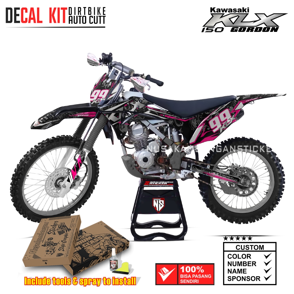 DECAL KIT STICKER KLX 150 GORDON BATIK RACING 99 PINK01