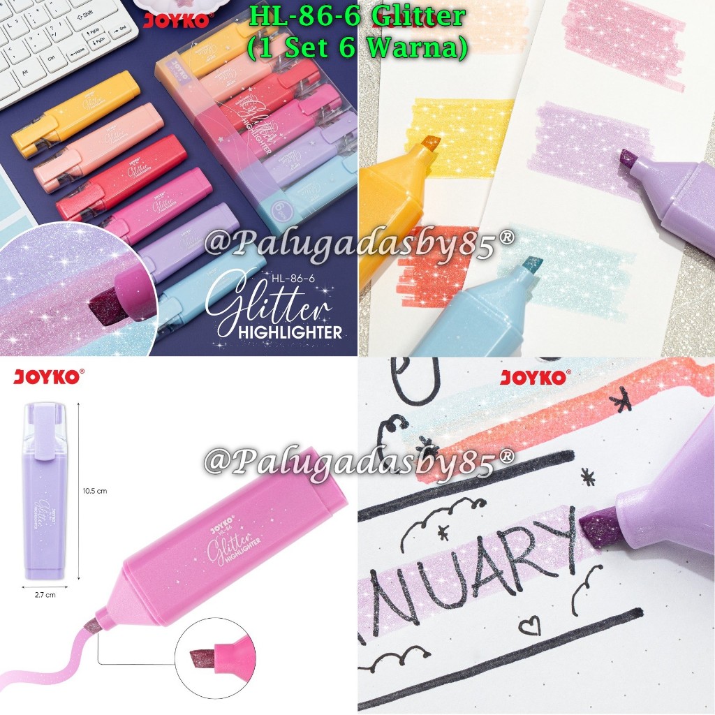 

(1 Set Isi 6 Warna) GROSIR Highlighter JOYKO HL-86-6 Glitter / Penanda Berwarna Highlighter Joyko HL-86 6 Warna Glitter / Joyko HL-86 6 / Joyko HL86-6 / Joyko HL86 6