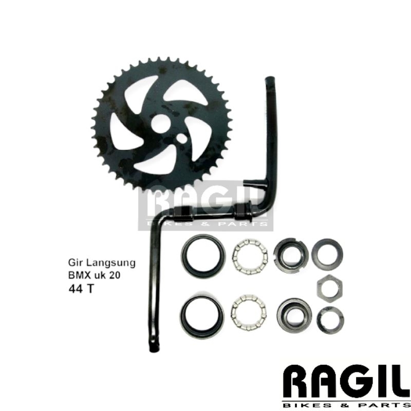 CRANKSET SEPEDA BMX 20 INCH 44T 44 T GIR LANGSUNG S CRANK GEAR TENGAH ENGKEL SET 20"